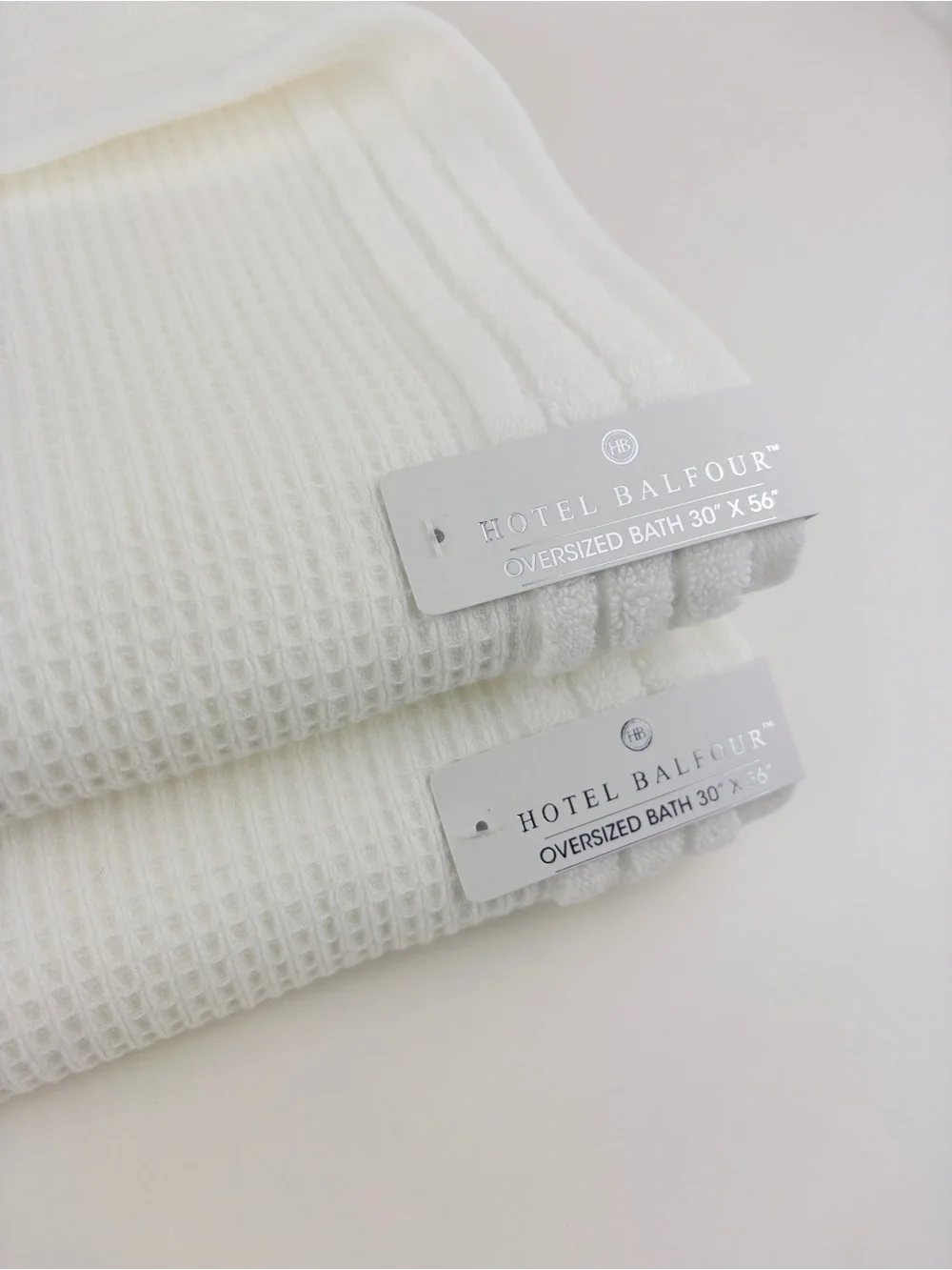 NWT 2Pc Hotel Balfour Waffle Bath Towels in Pure White Soft Cotton